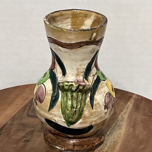 VTG Italian Sgraffito Vase Hand Painted Floral Colorful Signed G.T. Numbered - Picture 3 of 7